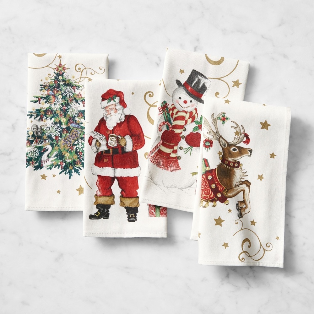 Williams Sonoma 'Twas the Night Before Christmas Napkins - Set of 4 🎅🏻🦌🎄⛄️